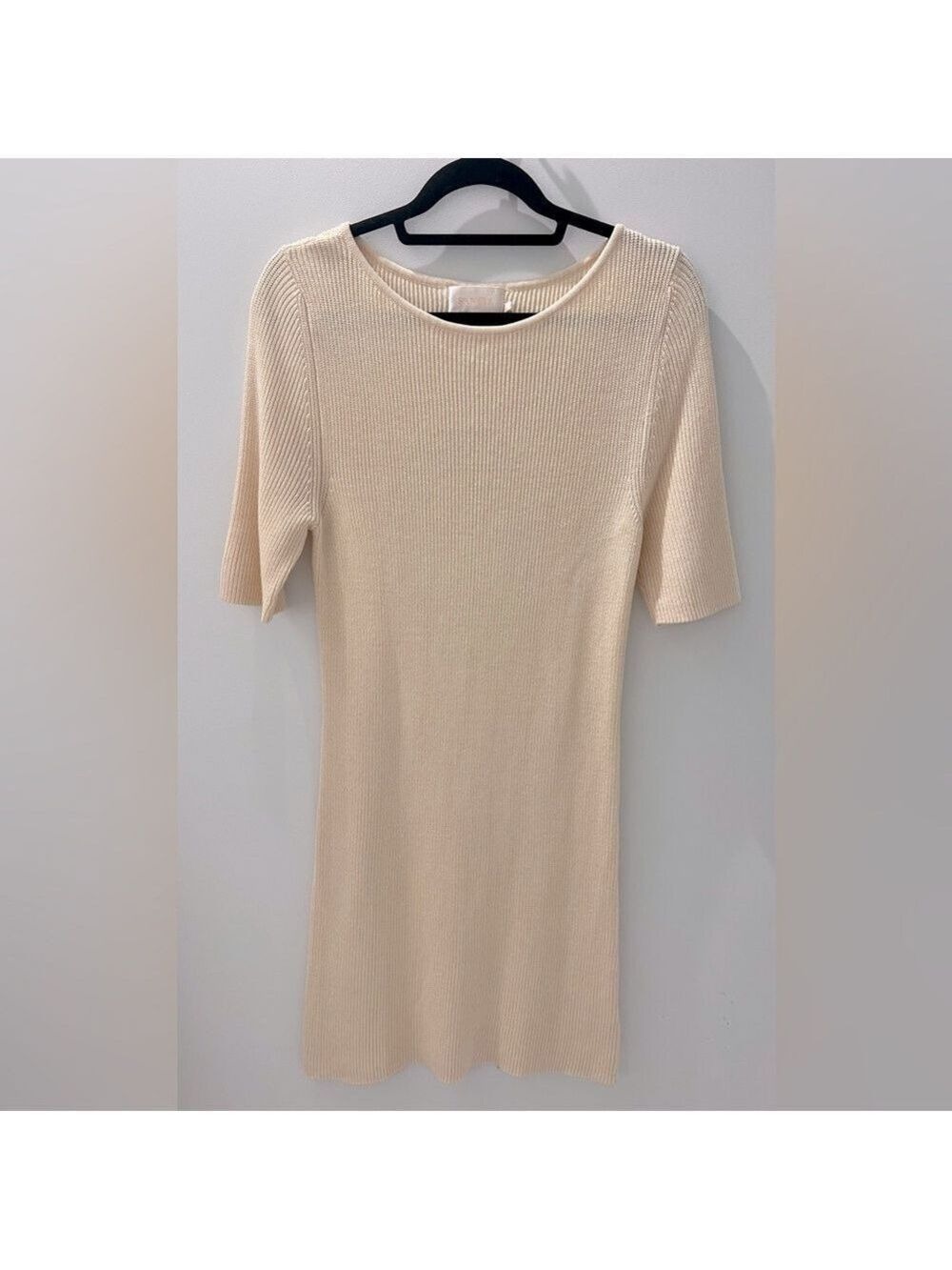 Knit Short Sleeve Mini Dress in Cream - Picture 3 of 12